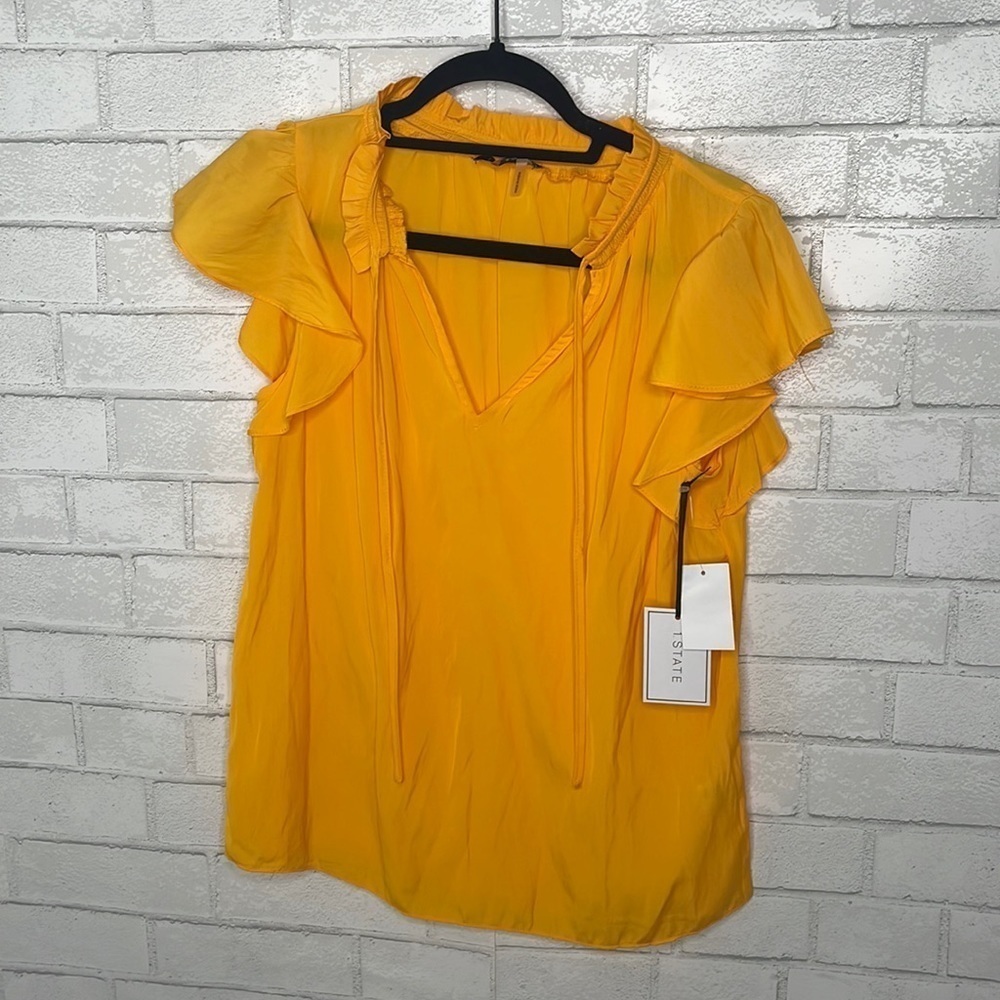 NWT 1.STATE Flutter Sleeve Split Neck Top - Picture 3 of 8